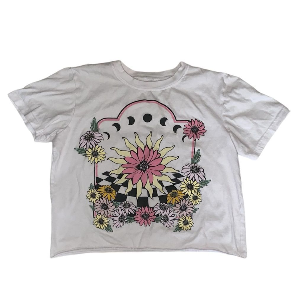 Modernlux Floral Checkered Graphic Crop Top Size Medium